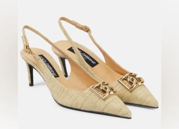 Dolce & Gabbana
Logo-embellished raffia slingback pumps