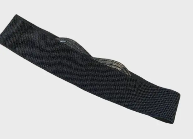 80s Vintage Waist Belt OS Black Stretch Leather Woven Snap Retro Punk Goth Vamp