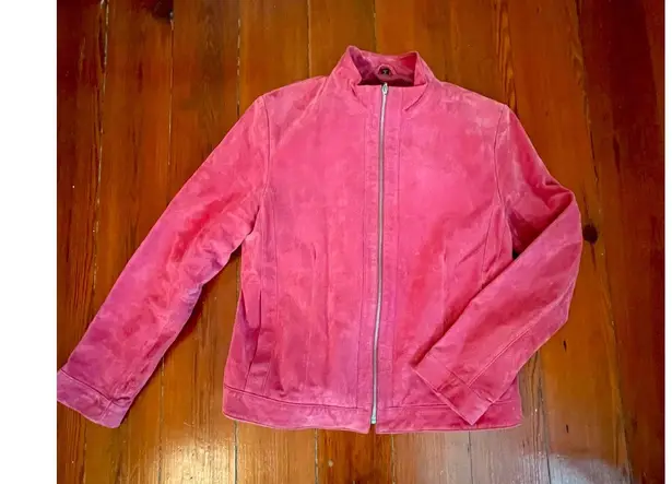 Reed Leather Co. Pink Suede Jacket Women’s Large Vintage Style Zip Up Moto Coat Red