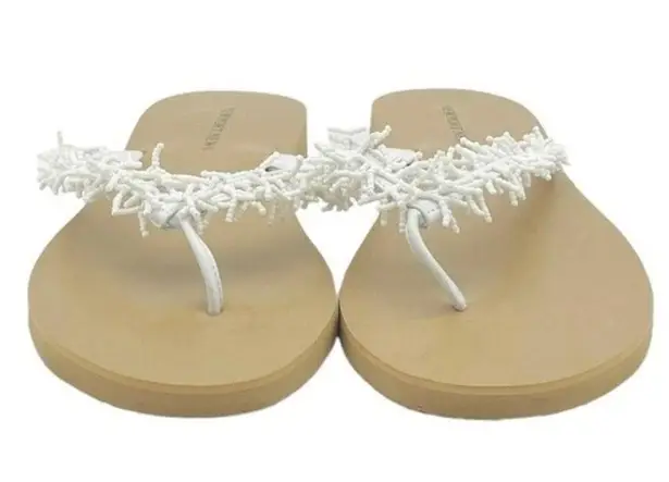 Newport News White Beaded Flip Flops Tropical Coastal Thong Sandals Size 10
