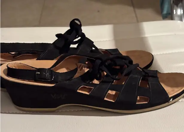 VITAL Black Suede Lace Up Wedge Sandals Women's Size 38 US 7.5 Made in Austria