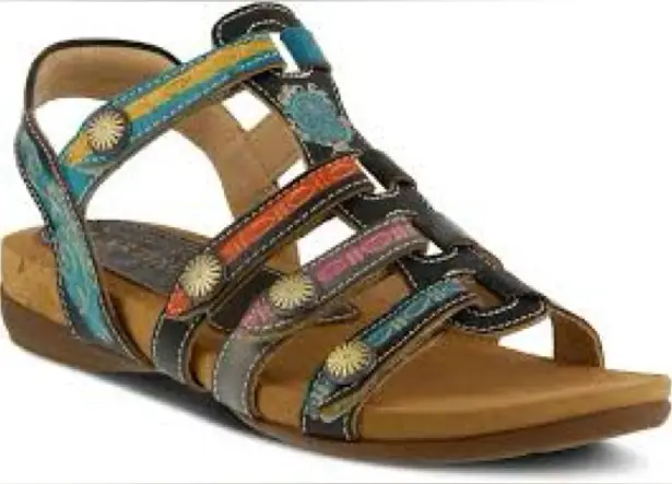 L’artiste Gipsy multicolored leather sandals women’s size 39 8.5 boho gladiator Blue