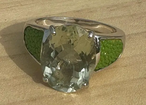 Chi by Falchi Sterling Ring w/ Green Prasiolite & Shagreen Inlay Silver