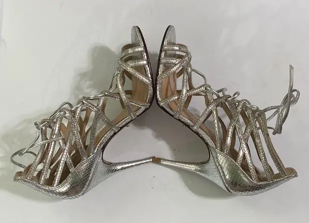 Schutz silver snake embossed strappy gladiator heel leather sandal size 7