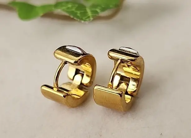 Gold with Pink Crystal Huggie Cuff Hoop Earrings