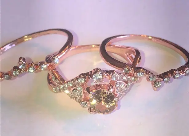 Rose Gold Tone Classic Ring Set with Crystals