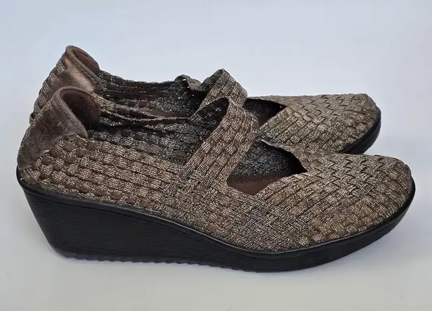 Bare Traps Ursala Bronze Metallic Woven Mary Jane Wedge Heels Shoes Size 7½