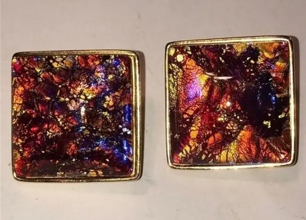 YSL Yves Saint Laurent Iridescent Red Pink Gold Tone Earrings