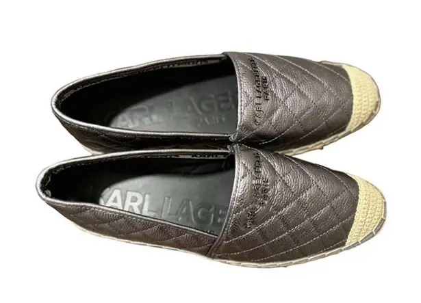 Karl Lagerfeld PARIS Dalia Quilted Leather Platform Espadrilles Silver P…