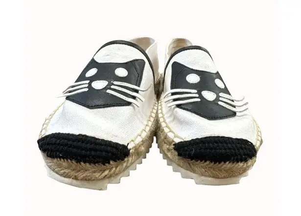 Karl Lagerfeld women’s white kitten theme espadrille shoes 10m SKU 6386