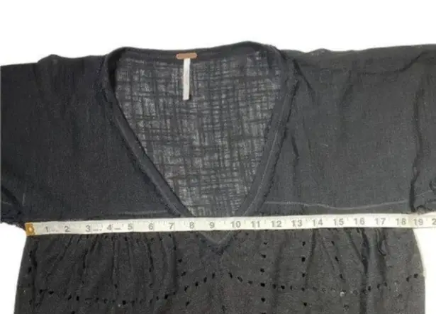 Free People Summer Lovin Top Black Linen Blend Oversized  Blouse small