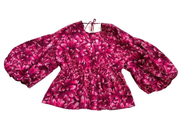 Kika Vargas X Target Blouse Top Pink Floral Mum Extreme Puff Sleeve Scallop L Size L