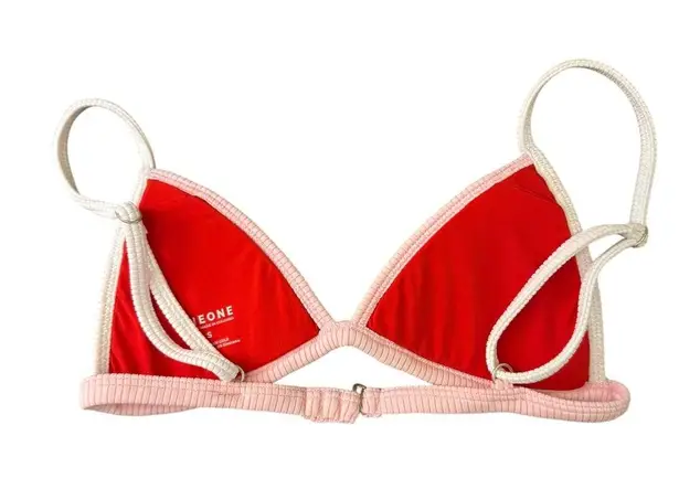 One 5 One ONEONE Red Ribbed Triangle Bikini Top Padded Braided Straps Size S