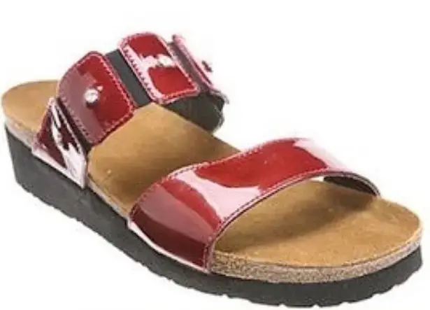 Naot Ashley Rhinestone slide sandals leather burgundy patent 42 11 Red