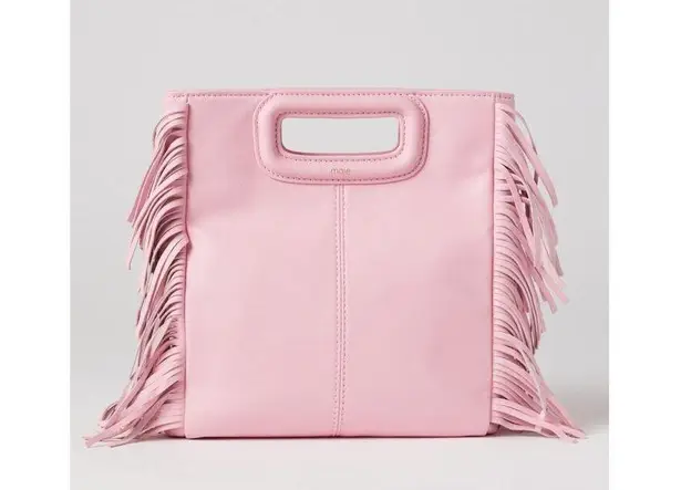 Maje Light Pink Smooth Leather Tassel Trimmed Magnetic Closure Clutch Bag Purse