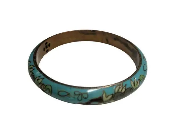 Vintage Baby Blue Cloisonné Floral Bangle Bracelet