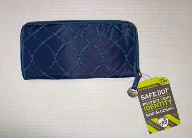 Travelon NWT RFID Blue w White Stitching Travel Wallet