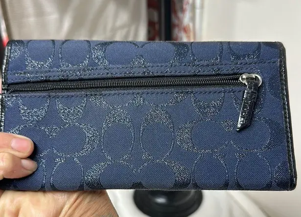 Coach  Signature Ashley Navy Blue Shimmer Sparkle Snap Closure Full Size Wallet - Image 4