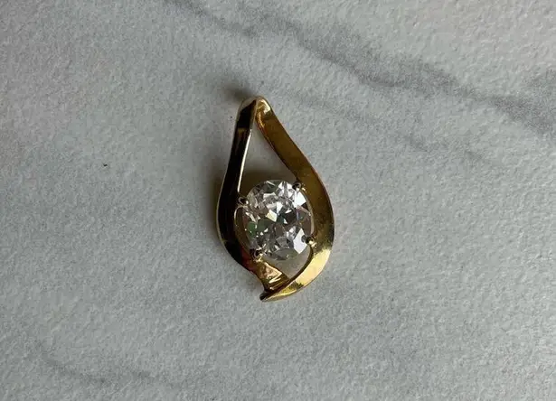 Vintage UTC 925 Sterling Silver CZ Pendant Oval Tear Drop Cubic Zirconia Sparkly Gold