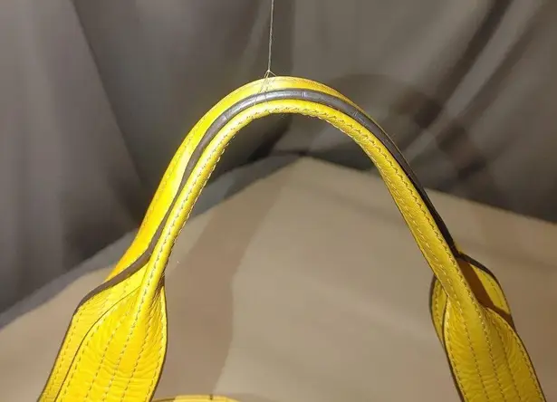 B Makowsky Yellow Leather Tote Bag With Animal Print Lining & Dual Handles Zippe