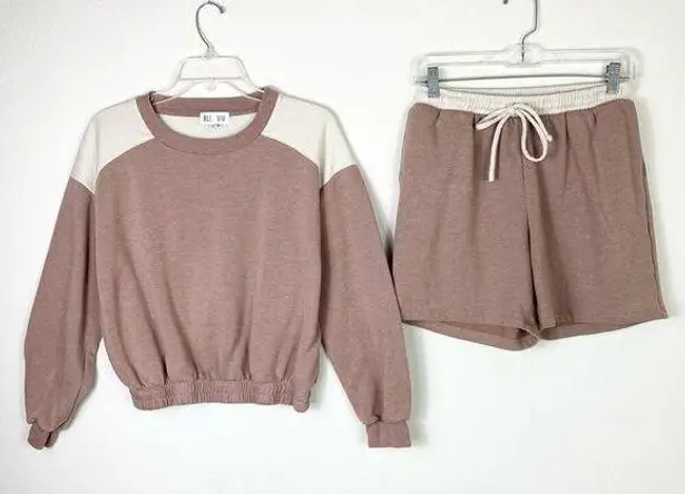 Oli & Viv Tan & Beige Sweatshirt & Shorts Loungewear Set Size M Brown Size M