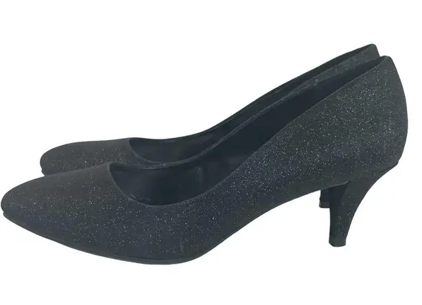 Fioni  Glitter Heels Black Size 7.5 Low Heel Pointed Toe Evening Party Shoes