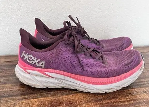 Hoka  Womens Size 10.5 B Wide Clifton 8 Purple White Running Shoes Sneakers Gym