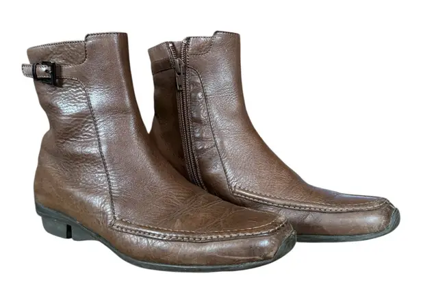 via spiga brown leather side zip ankle boots women's size 6 1/2 M