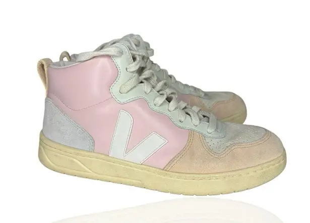 VEJA V-15 Leather Petale Sneakers Size 8 / 39 EUR Womens White Multi Shoes Suede