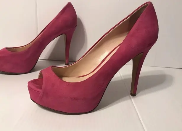 barney's new york BARNEY’S NEW YORK magenta suede platform pump heels peep toe size 8 1/2
