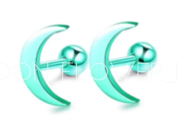Turquoise Crescent Moon Barbell Earrings for Cartilage or Lobe Piercing 18g Green