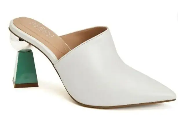 ALFANI Junnee White Leather Mules | Size 9 | Sculptural Heel | NWT