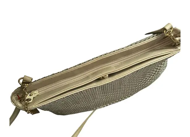Whitting and Davis Metal Mesh Clutch Crossbody Handbag Tan