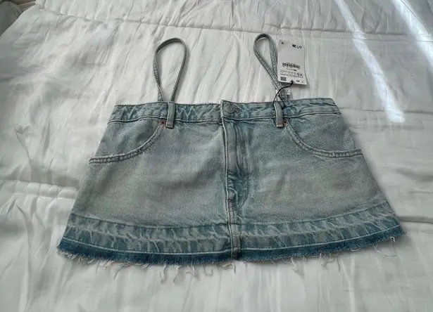 ZARA  retro denim skirt cut off spaghetti strap crop top XS NWT 
