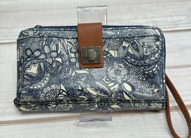 Sakroots Blue & Ivory Boho Mandala Print Wristlet Fits Large Cell Phone