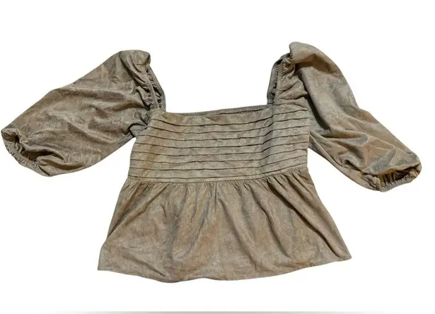 francesca's Miami Payton Faux Suede Pleated Blouse Brown Sz L Size L