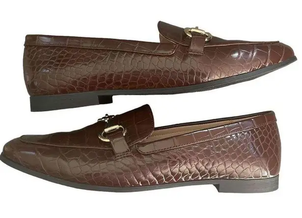 Alfani  Step N Flex Brown Crocodile Slip On Gayyle Horsebit Loafers Size 7