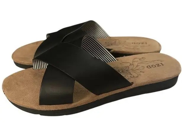 IZOD Women's Alyssa Sandals Slides Slip-on Black Size 9