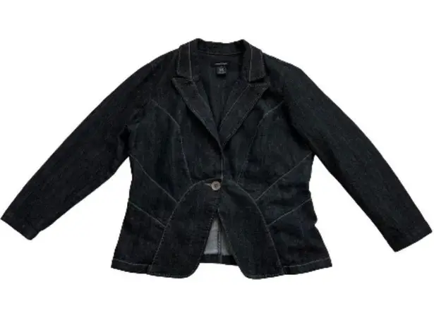 Ashley Stewart Blazer Button Front Denim Contrast Stitch Plus Jacket Size 14W