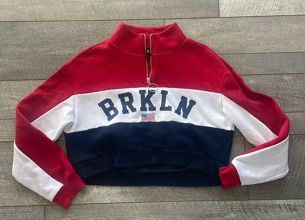 H&M Divided Size Small Red, White, and Blue Brooklyn 1/4 Zip Pullover Sweatshirt