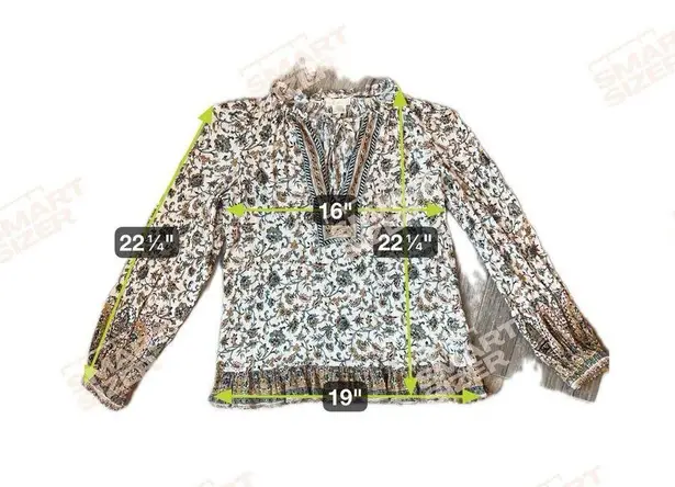 Shoshanna TAN FLORAL PAISLEY Printed Tie-Neck Puff Sleeve Blouse Top XS #158