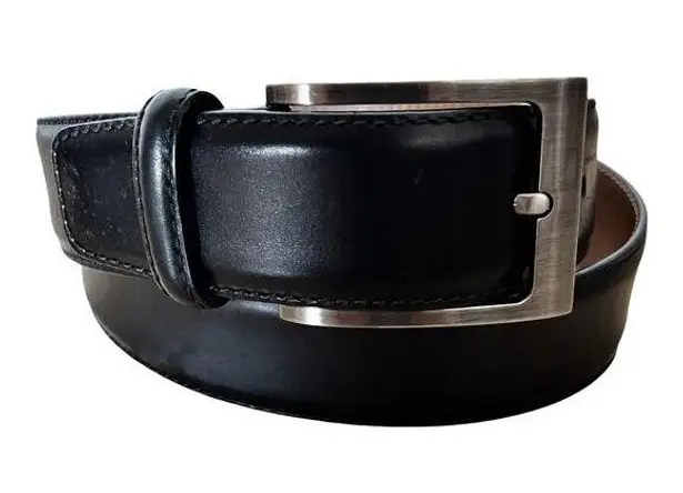 MAGNANNI Square Genuine Leather Belt Black Spain Silver Buckle Style 1278 Sz 32