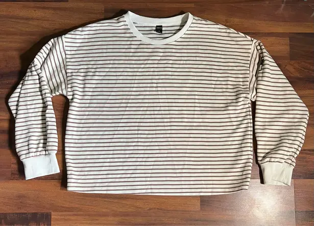 Neutral Aesthetic Oversized Striped Long Sleeve Shirt – XL Tan