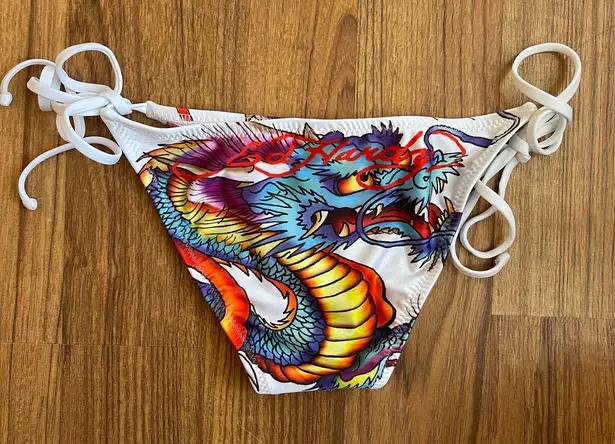 Ed Hardy Vintage Y2K Rare White Blue Dragon String Triangle Edgy Bikini Set