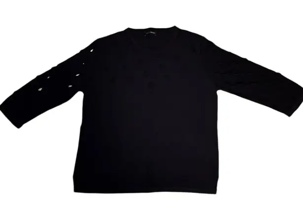 XXL Cecilia Benetti Elegant Women's 3/4 Sleeve Black Blouse Work Attire