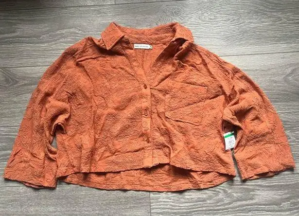 Avec Les Filles NEW Orange Floral Embroidered Boxy Cropped Long Sleeve Size M