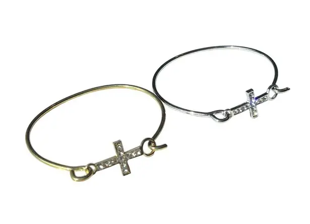 Boutique Wholesale 12 Cross Bracelets Rhinestone Gold Tone Silver Tone Bangle Bulk Lot