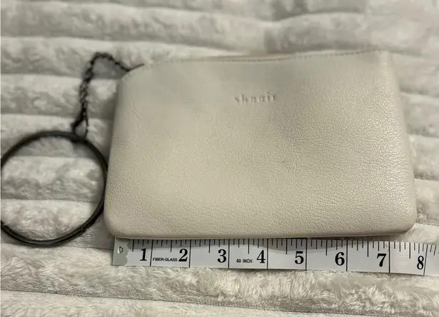 SHRRIE Ivory Faux Leather Wristlet Pouch Clutch with Ring Handle