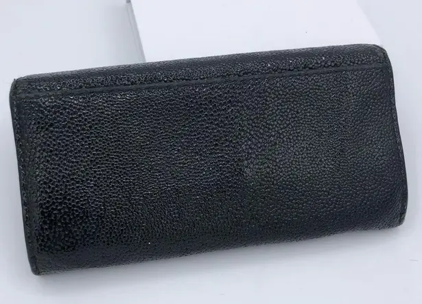 Henri Bendel Black Patent Pebbled Leather Snap Button Wallet