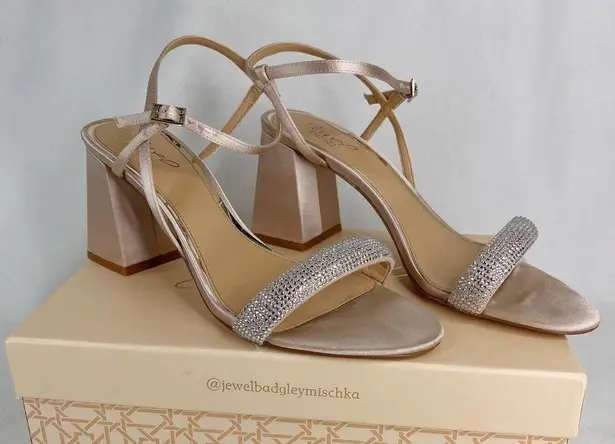 Badgley Mischka Jewel Earlene Block Heel Sandal 9.5 Champagne Satin Prom